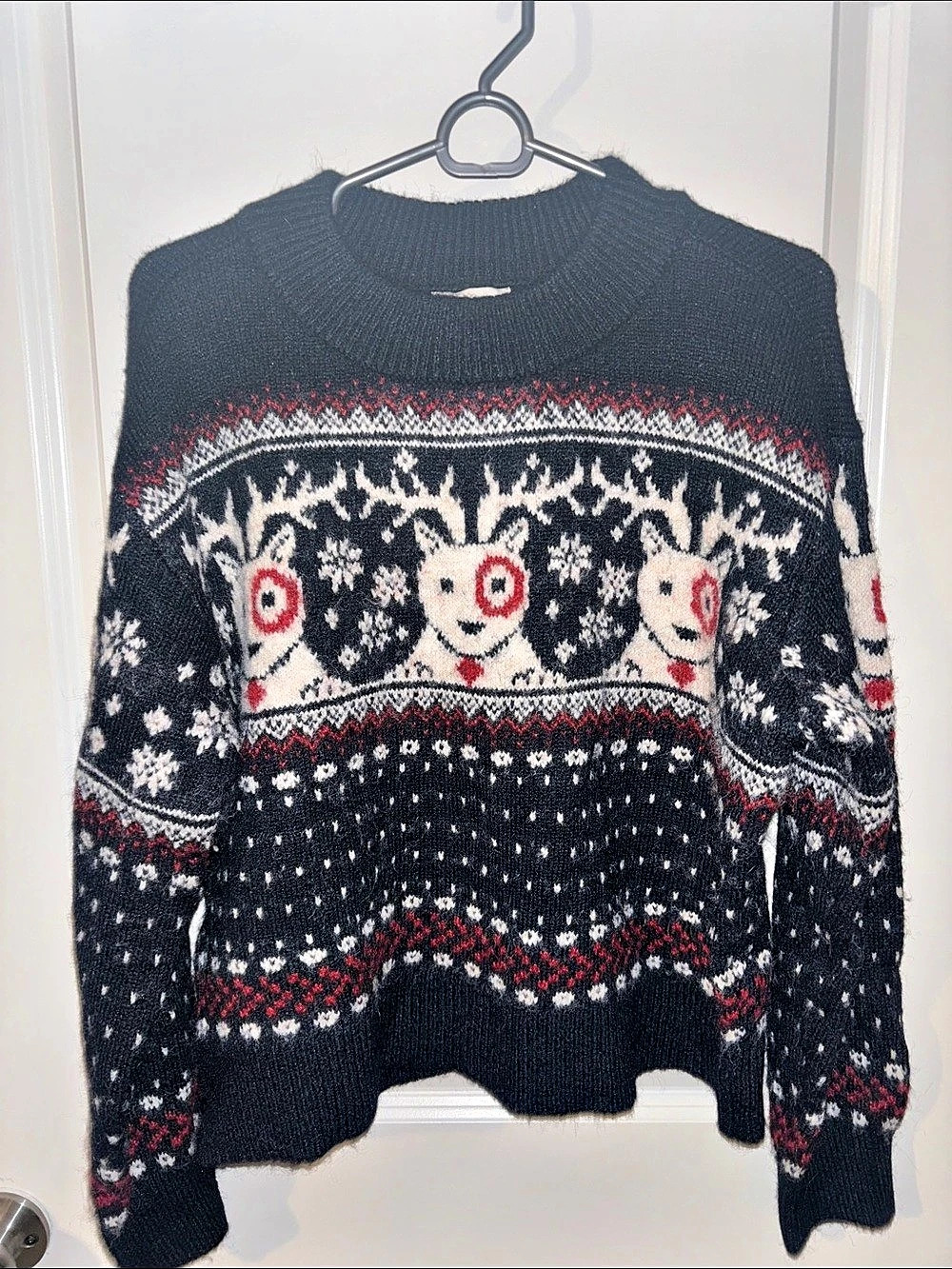 Universal Thread Women's Long-Sleeve Cozy Alpine Bullseye Dog Pullover Sweater